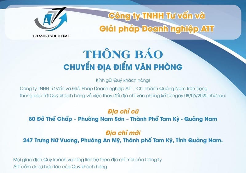 Mẫu thông báo chuyển văn phòng không có mộc đỏ số 1