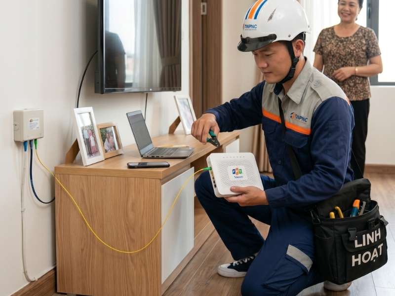 Kỹ thuật viên hỗ trợ dời mạng cho người dân chuyển nhà